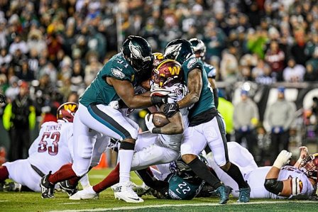 Tyrie Cleveland and Moro Ojomo of the Philadelphia Eagles were taken off the pitch with neck injuries.